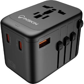 Inskin Universal Travel Adapter, 45W Fast Charger with 4 High-Speed USB Ports (3 USB-C PD, 1 USB-A) – Works in 200+ Countries, Surge Protection, Fire-Resistant, Compact, Childproof
