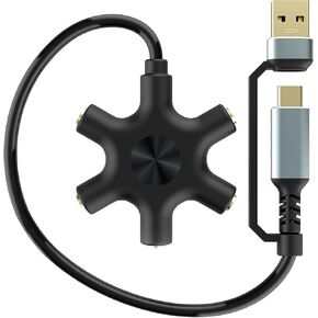 USB C to 3.5mm Audio Jack Aadpter Type-C to 3.5mm Multi Headphone Audio Splitter 5 Way 5-in-1 Aux TRS Audio Sharing Splitter Cable Compatible for MacBook Air/Pro, Samsung S22/S21/S20 Note 20/10