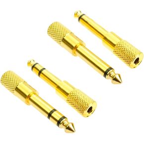 1/4 Dual Channel to 1/8 Dual Channel Adapter, 2-Pack, 6.35mm TS Male Plug to 3.5mm Female (Mono to Mono) Audio Adapter Audio Connector, 2-Pack, Gold