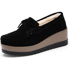 Women's Tassel Suede Plush Wedge Shaped Sports Shoes Fashion Thick Sole Arched Casual Loafers Velvet Tassel Bow Wedge Casual Shoes