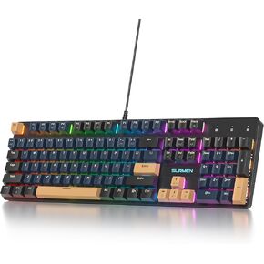 surmen Full Size Pink Creamy Keyboard with Number Pad, 104 Keys RGB Wired Mechanical Gaming Keyboard Backlit with PBT Keycaps Linear Red Switch for Laptop Desktop PC Gamers（104 Miami）