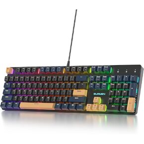 surmen Full Size Pink Creamy Keyboard with Number Pad, 104 Keys RGB Wired Mechanical Gaming Keyboard Backlit with PBT Keycaps Linear Red Switch for Laptop Desktop PC Gamers（104 Miami）