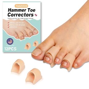 Hammer Toe Straightener Corrector - Toe Corrector(12pcs, Nude), Gel Toe Splint Relief for Bunion, Hammer Toes, Crooked, Claw Toes (2 Different Sizes, M/S)