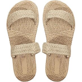 Verdusa Women's Braided Linen Sandals Summer Two Band Sandals Slip On Slides