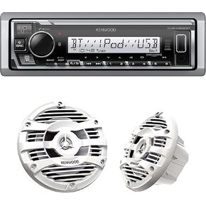 Kenwood KMR-M332BT Car & Marine Stereo | Plus 1x KFC-1653MRW 6.5" 2-Way Marine Speakers Pair (Tan)