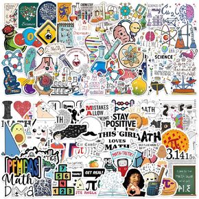 100 قطعة من ملصقات الرياضيات والعلوم - 50 قطعة من ملصقات الرياضيات و50 قطعة من ملصقات العلوم الطبيعية للطلاب، ملصقات الفينيل المقاومة للماء لزجاجة المياه والكمبيوتر المحمول وهدايا الجيتار للمراهقين والأطفال والطلاب والمدرسين