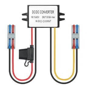 Voltage Reducer DC Converter 10-60V 12V/24V/36v/48V to 5V5A Voltage Step down,Transformer with Fuse,Waterproof Supply Module Buck Transformer for Golf Cart, Forklifts Car