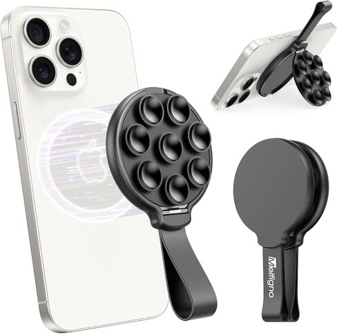 Magnetic Suction Phone Mount for MagSafe Case, Silicone Suction Cup Stand Grip Holder, Designed for iPhone 16 Pro Max/15/14/13/12 Series, Hands-Free Selfie/Video for Content Creator/Influencer, Black in Saudi Arabia