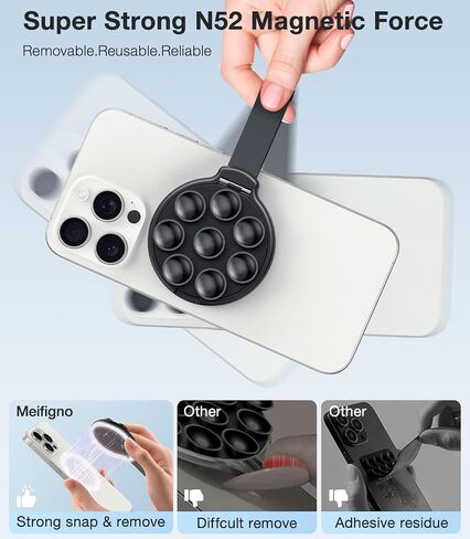 Magnetic Suction Phone Mount for MagSafe Case, Silicone Suction Cup Stand Grip Holder, Designed for iPhone 16 Pro Max/15/14/13/12 Series, Hands-Free Selfie/Video for Content Creator/Influencer, Black in Saudi Arabia