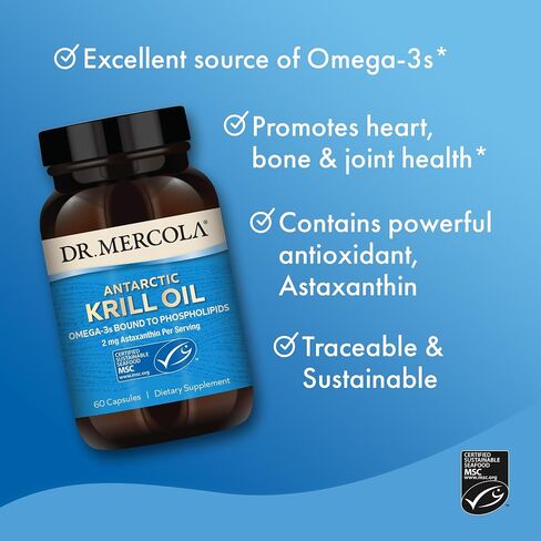 Dr. Mercola Krill Oil Double Strength, 90 Servings (270 Capsules), Dietary Supplement, 2,000 mg Krill Oil Per Serving, Ideal Source of Omega-3s, Non-GMO, MSC Certified in Saudi Arabia