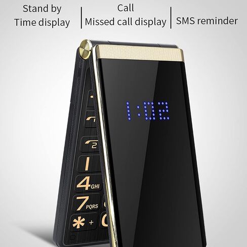 PUSOKEI هاتف خلوي قابل للطي لكبار السن، 2G ثنائي الشريحة، وضع استعداد مزدوج، غير مقفل وسهل الاستخدام، هاتف محمول قابل للطي لكبار السن، مع مصباح يدوي متعدد اللغات/LED، ذهبي in Kuwait