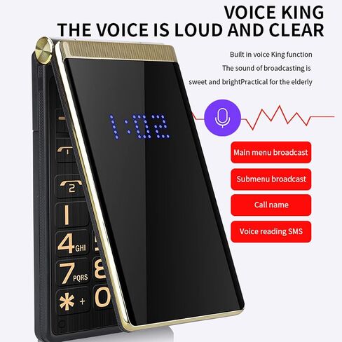 PUSOKEI هاتف خلوي قابل للطي لكبار السن، 2G ثنائي الشريحة، وضع استعداد مزدوج، غير مقفل وسهل الاستخدام، هاتف محمول قابل للطي لكبار السن، مع مصباح يدوي متعدد اللغات/LED، ذهبي in Kuwait