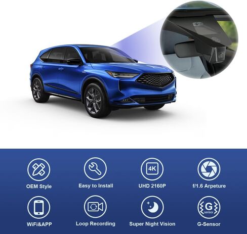 Fitcamx 4K Dash Cam Compatible with Acura MDX 2022 2023 2024 4th Gen (with Auto Dimming Mirror), OEM Factory Look, UHD 2160P Video, Built-in WiFi, Loop Recording, G-Sensor, Easy to Install, 64GB Card in Saudi Arabia