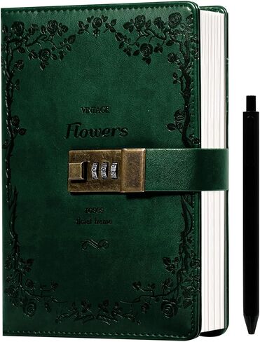 CAGIE Diary with Lock for Women Lockable Secrets Journal, Hot Foil Stamping Embossed Design Cover Black Diary, 224 Pages Thick Refillable Journal with Lock for Adults Kids in Saudi Arabia