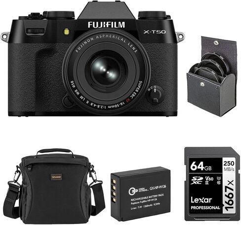 Fujifilm X-T50 Mirrorless Camera with XF 16-50mm f/2.8-4.8 R LM WR Lens, Black, Bundle with Li-Ion Battery, 64GB SDXC Memory Card and 58mm Filter Kit in Saudi Arabia