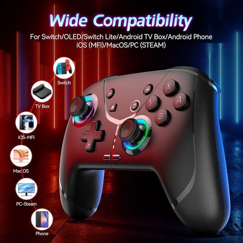 وحدة تحكم لاسلكية Ligame Switch، وحدة تحكم في الألعاب، متوافقة مع iPhone/Android/Phone/PC/Steam/Mac/iOS/iPad/TV مع برمجة/Turbo/Motion/Wake-up/RGB in Kuwait
