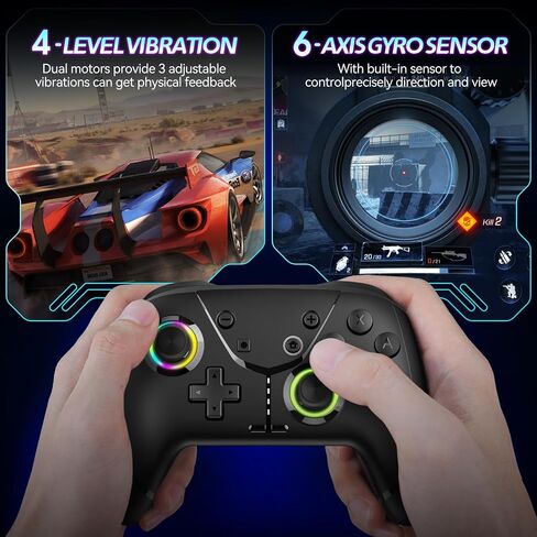 وحدة تحكم لاسلكية Ligame Switch، وحدة تحكم في الألعاب، متوافقة مع iPhone/Android/Phone/PC/Steam/Mac/iOS/iPad/TV مع برمجة/Turbo/Motion/Wake-up/RGB in Kuwait