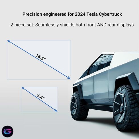 CyberGear CLEAR Glass Screen Protector Set (2pcs) for Tesla Cybertruck - Tempered Glass, Anti-Fingerprint, Scratch-Resistant, Anti-Shock, 9H Hardness, Precise Fit (18.5"" Front, 9.4"" Rear) in Saudi Arabia