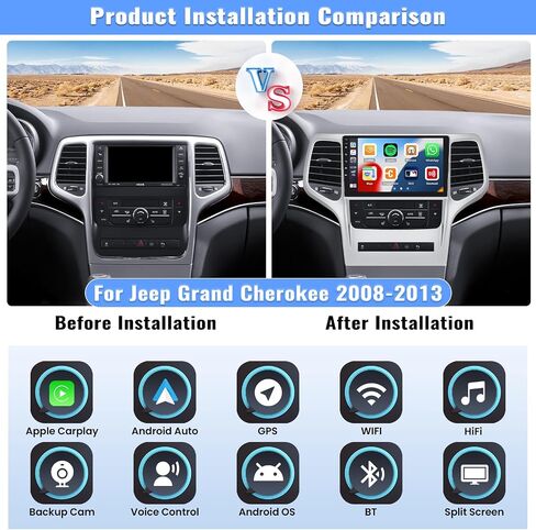 2G+64G for Jeep Grand Cherokee 2008 2009 2010 2012 2013 Android Car Stereo Wireless Apple CarPlay Android Auto 9 Inch Touch Screen GPS Navi HiFi Audio Bluetooth Mirror Link FM WiFi+Backup Cam&Mic in Kuwait