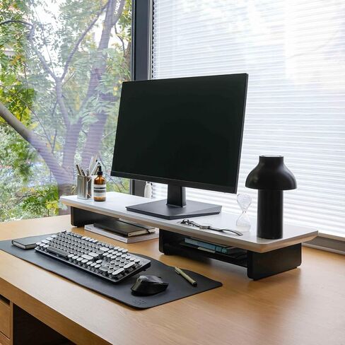 Dual Monitor Stand Riser White, Sturdy Bamboo 2 Tiers Computer Riser Stand for Desk, Multi-Purpose Desktop Organizer Riser for Computer,Laptop,Printer,TV, White+Black in Saudi Arabia