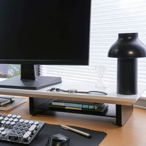 Dual Monitor Stand Riser White, Sturdy Bamboo 2 Tiers Computer Riser Stand for Desk, Multi-Purpose Desktop Organizer Riser for Computer,Laptop,Printer,TV, White+Black in Saudi Arabia