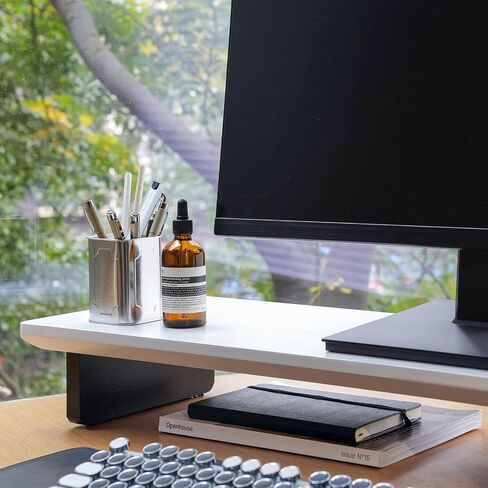 Dual Monitor Stand Riser White, Sturdy Bamboo 2 Tiers Computer Riser Stand for Desk, Multi-Purpose Desktop Organizer Riser for Computer,Laptop,Printer,TV, White+Black in Saudi Arabia