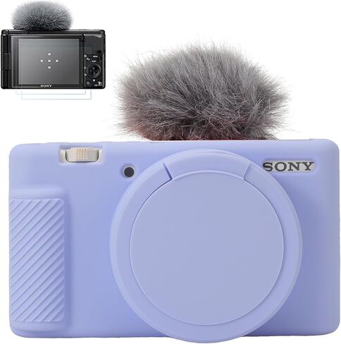 حافظة كاميرا Pocoukate لهاتف Sony ZV-1، ZV1 حافظة كاميرا رقمية مضادة للخدش حافظة كاميرا DSLR ناعمة مع واقي شاشة واقي من الزجاج المقسى لهاتف Sony ZV-1 - أرجواني in Saudi Arabia