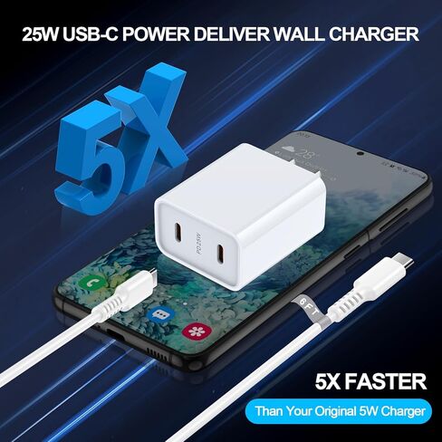 25W Samsung Super Fast Charger Type C Charging Block for Galaxy A15 A55 A14 A54 A13 A53 S24 S23 S22 S21 S20&6ft C سلك كابل الشحن، شاحن هاتف Android سريع لـ Google Pixel 8A 7A 6A 8 7 6 Pro in Kuwait