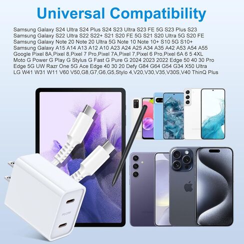 25W Samsung Super Fast Charger Type C Charging Block for Galaxy A15 A55 A14 A54 A13 A53 S24 S23 S22 S21 S20&6ft C سلك كابل الشحن، شاحن هاتف Android سريع لـ Google Pixel 8A 7A 6A 8 7 6 Pro in Kuwait