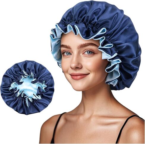 Satin Bonnet for Sleeping Women(L) Kid(S), Double Layer Silk Hair Bonnet for Girls Boys Curly Hair Night Cap in Saudi Arabia