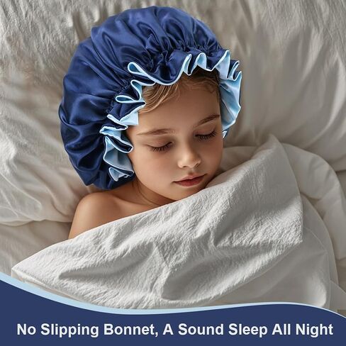 Satin Bonnet for Sleeping Women(L) Kid(S), Double Layer Silk Hair Bonnet for Girls Boys Curly Hair Night Cap in Saudi Arabia