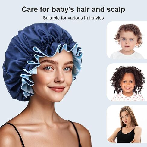 Satin Bonnet for Sleeping Women(L) Kid(S), Double Layer Silk Hair Bonnet for Girls Boys Curly Hair Night Cap in Saudi Arabia
