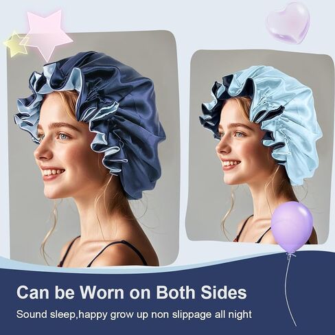 Satin Bonnet for Sleeping Women(L) Kid(S), Double Layer Silk Hair Bonnet for Girls Boys Curly Hair Night Cap in Saudi Arabia