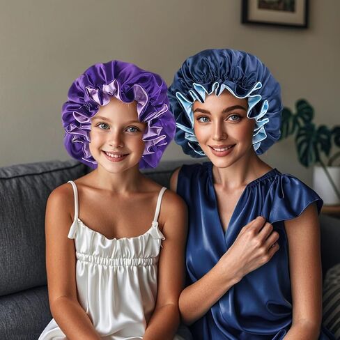 Satin Bonnet for Sleeping Women(L) Kid(S), Double Layer Silk Hair Bonnet for Girls Boys Curly Hair Night Cap in Saudi Arabia