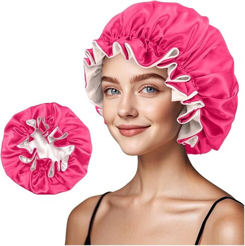Satin Bonnet for Sleeping Women(L) Kid(S), Double Layer Silk Hair Bonnet for Girls Boys Curly Hair Night Cap in Saudi Arabia