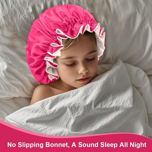 Satin Bonnet for Sleeping Women(L) Kid(S), Double Layer Silk Hair Bonnet for Girls Boys Curly Hair Night Cap in Saudi Arabia