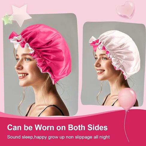 Satin Bonnet for Sleeping Women(L) Kid(S), Double Layer Silk Hair Bonnet for Girls Boys Curly Hair Night Cap in Saudi Arabia