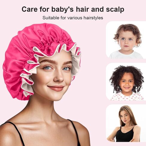 Satin Bonnet for Sleeping Women(L) Kid(S), Double Layer Silk Hair Bonnet for Girls Boys Curly Hair Night Cap in Saudi Arabia
