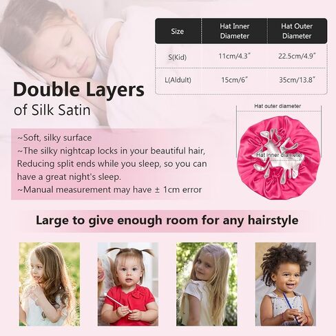 Satin Bonnet for Sleeping Women(L) Kid(S), Double Layer Silk Hair Bonnet for Girls Boys Curly Hair Night Cap in Saudi Arabia