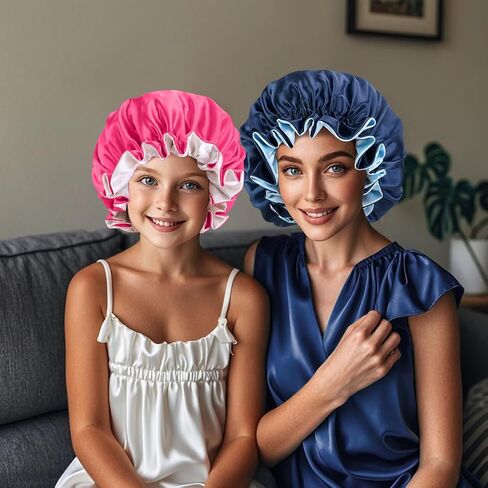 Satin Bonnet for Sleeping Women(L) Kid(S), Double Layer Silk Hair Bonnet for Girls Boys Curly Hair Night Cap in Saudi Arabia
