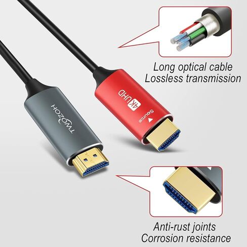 كابل الألياف الضوئية Twozoh HDMI بطول 100 قدم، سلك HDMI طويل من الألياف 4K يدعم 4K@60 هرتز/18 جيجابت في الثانية in Saudi Arabia