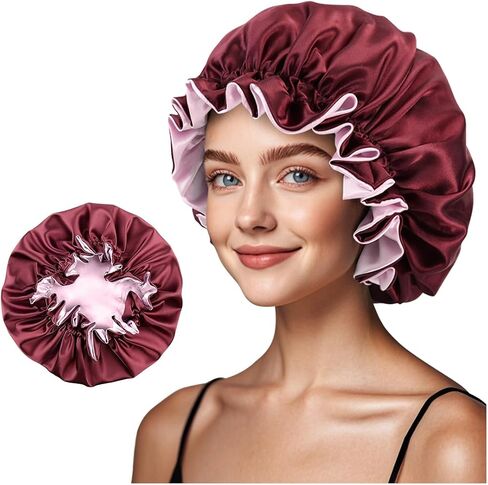 Satin Bonnet for Sleeping Women(L) Kid(S), Double Layer Silk Hair Bonnet for Girls Boys Curly Hair Night Cap in Saudi Arabia