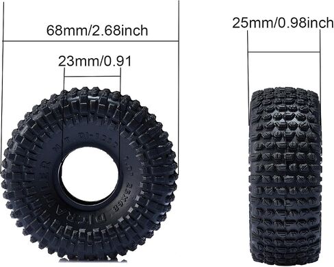 مجموعة إطارات دبابيس فائقة النعومة 68 * 25 مم وحشوات مطاط السيليكون الأرجواني لإطارات Trx4m SCX24 1/18 1/24 RC 1.0 بوصة ترقية سيارة RC الزاحفة FMS FCX24 RC in Saudi Arabia