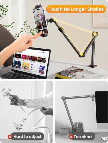 حامل هاتف حامل للكمبيوتر اللوحي من MACTREM Gooseneck لمكتب السرير والطاولة والمكتب والمطبخ وحامل الهاتف مع مشبك تثبيت للهاتف لأجهزة iPad والهواتف الذكية in Kuwait