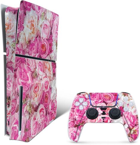 MightySkins Glossy Glitter Skin Compatible with Playstation 5 PS5 Slim Disk Edition Bundle - Blue Meanies | Protective, Durable High-Gloss Glitter Finish | Easy to Apply | Made in The USA in Saudi Arabia