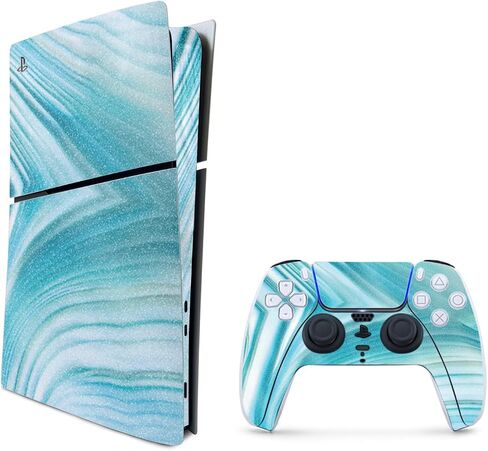 MightySkins Glossy Glitter Skin Compatible with Playstation 5 PS5 Slim Disk Edition Bundle - Blue Meanies | Protective, Durable High-Gloss Glitter Finish | Easy to Apply | Made in The USA in Saudi Arabia