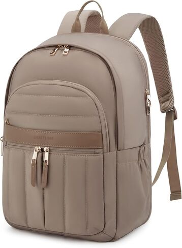 LIGHT FLIGHT Backpack for Women, 15.6 Inch Puffy Laptop Backpack with USB Hole, Water Resistant Bookbag College Backpack, Lightweight Quilted Backpack for Women-Champagne in Saudi Arabia