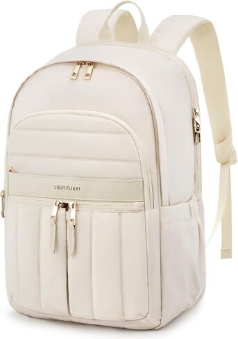 LIGHT FLIGHT Backpack for Women, 15.6 Inch Puffy Laptop Backpack with USB Hole, Water Resistant Bookbag College Backpack, Lightweight Quilted Backpack for Women-Champagne in Saudi Arabia