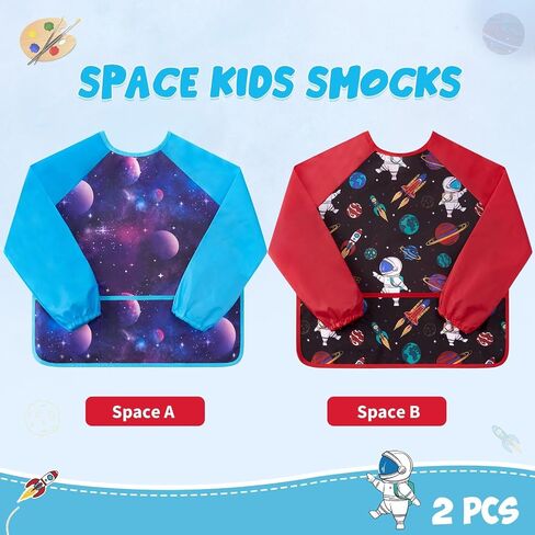 WENNNSAI Kids Art Smocks بنين بنات سموك اللوحة مقاوم للماء الفنان المئزر كم طويل جيب طفل سموك المئزر سن 4-8 in Saudi Arabia