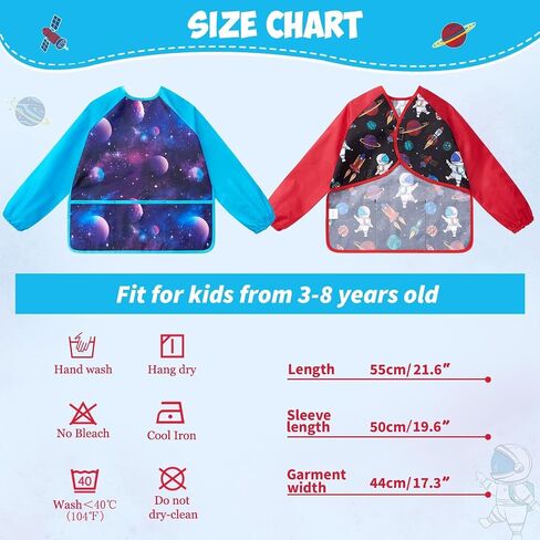 WENNNSAI Kids Art Smocks بنين بنات سموك اللوحة مقاوم للماء الفنان المئزر كم طويل جيب طفل سموك المئزر سن 4-8 in Saudi Arabia